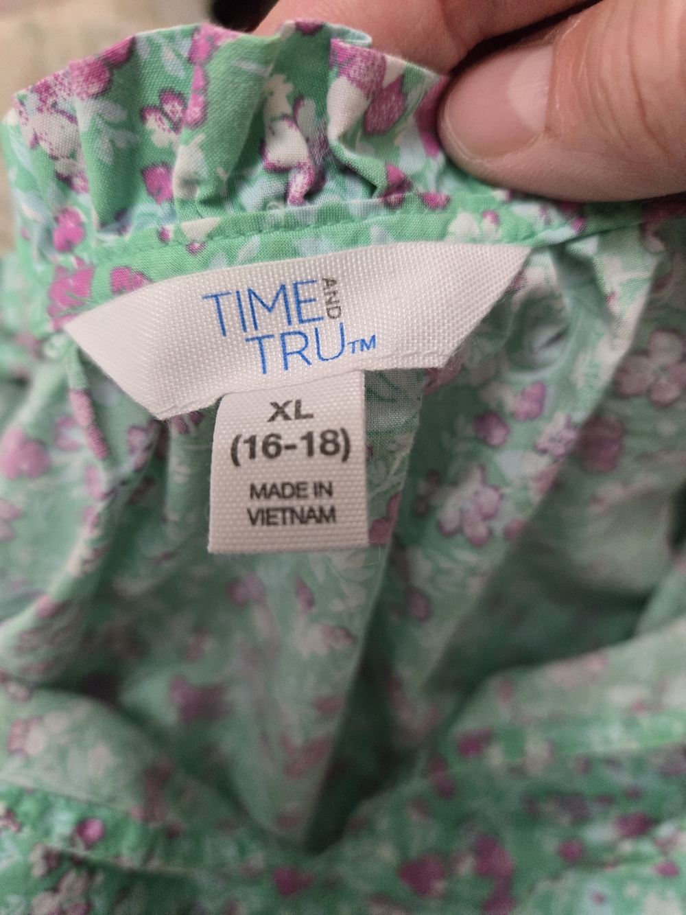 Time and Tru Green Floral Tiered Dress Sz XL - Picture 4 of 4
